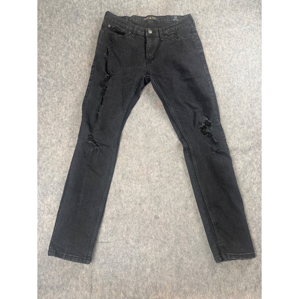 Ring of Fire Jeans Mens 33x32 Black Slim Distressed Grunge Streetwear Denim
